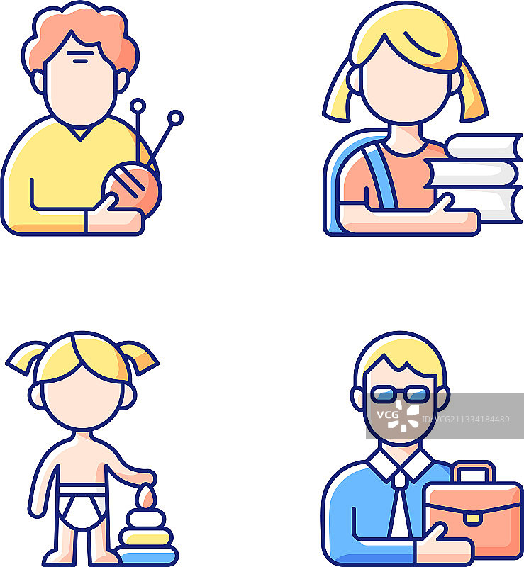 衰老过程RGB颜色图标集图片素材