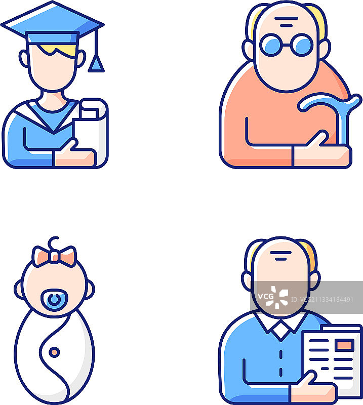 衰老过程RGB颜色图标集图片素材