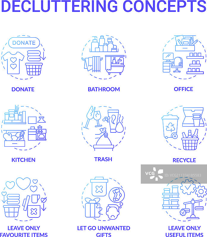 蓝色渐变整理概念图标集图片素材