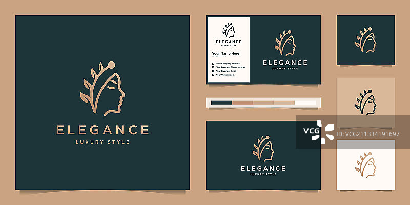 金色渐变叶子发廊优雅面部图片素材