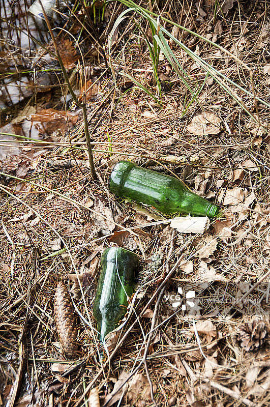 遗留在法国洛林自然环境中的空瓶子图片素材