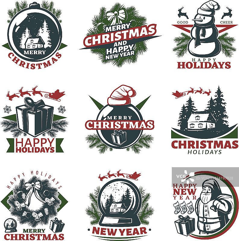 彩色圣诞标签套装图片素材