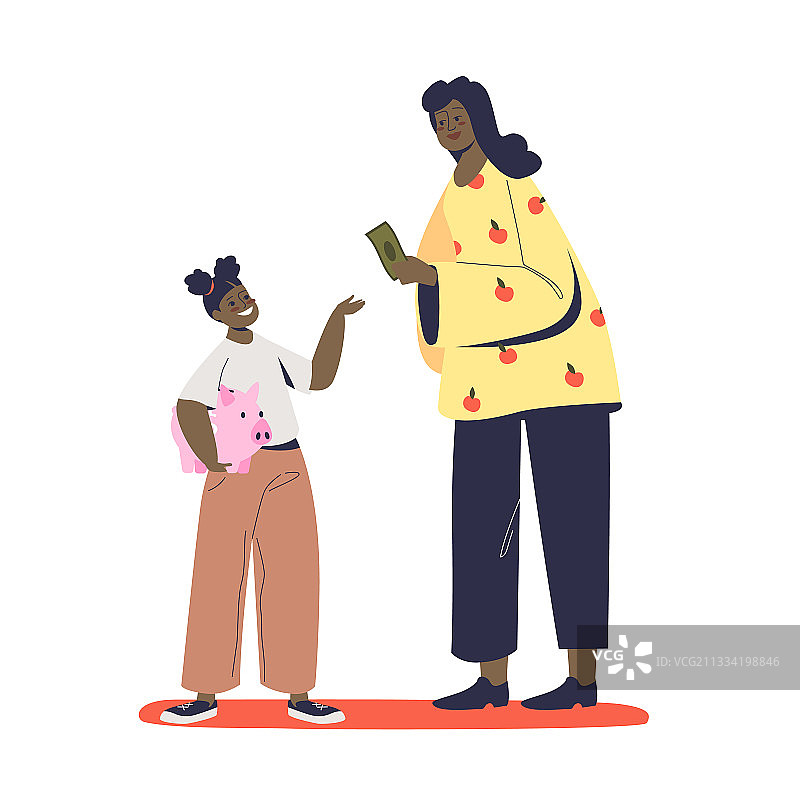 母亲给孩子零花钱用于储蓄图片素材