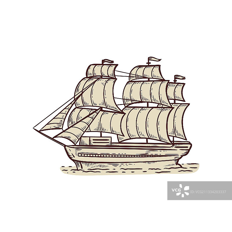 用于运输宝藏的旧海帆船图片素材