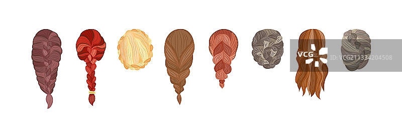 女性编织发型扁平风格背影集合图片素材