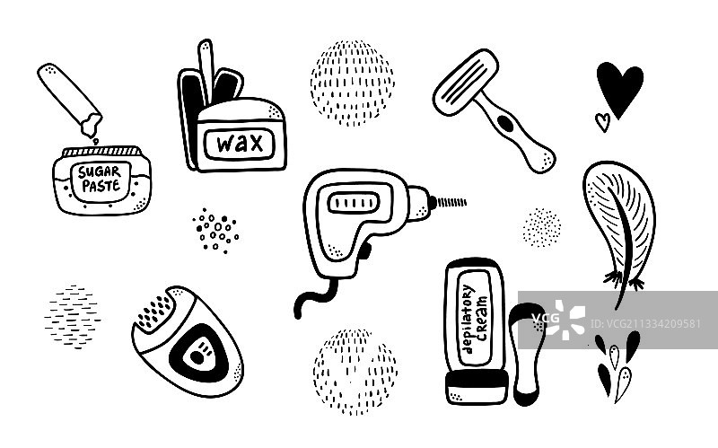 脱毛和除毛器械涂鸦图案图片素材