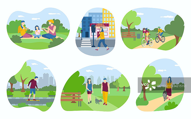 公园里行走的人群图片素材