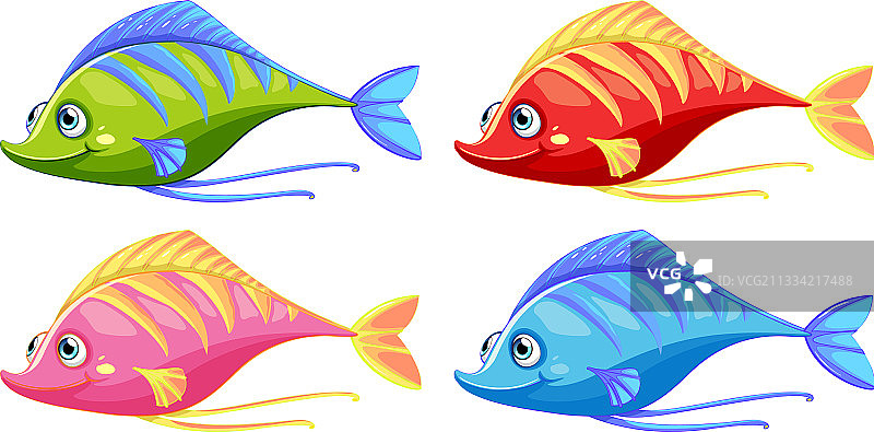 卡通趣味鱼类角色套装图片素材