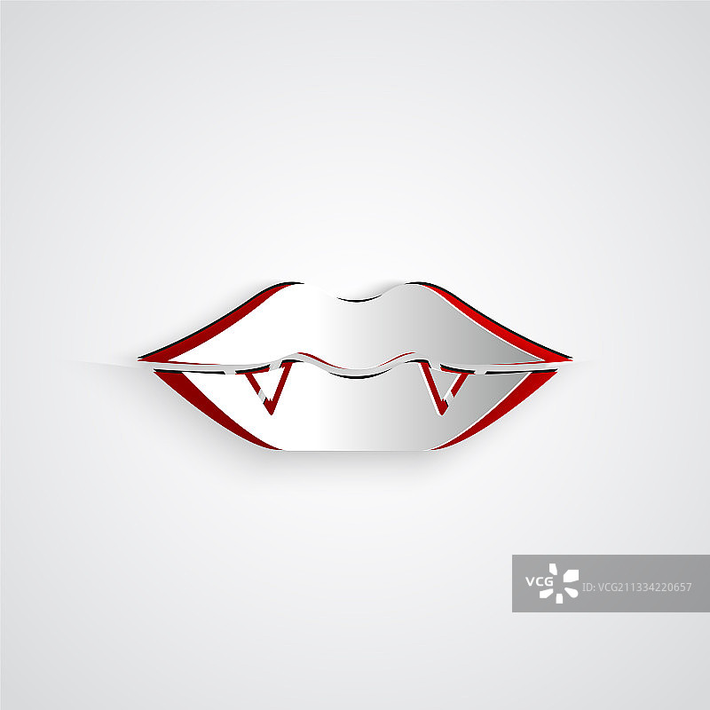 剪纸吸血鬼牙齿图标（灰色背景）图片素材