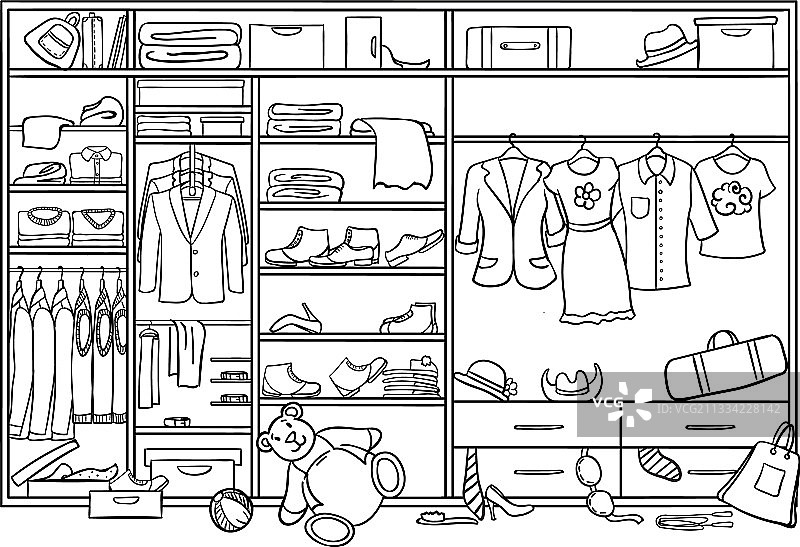 涂鸦家庭衣柜杂物概念图片素材