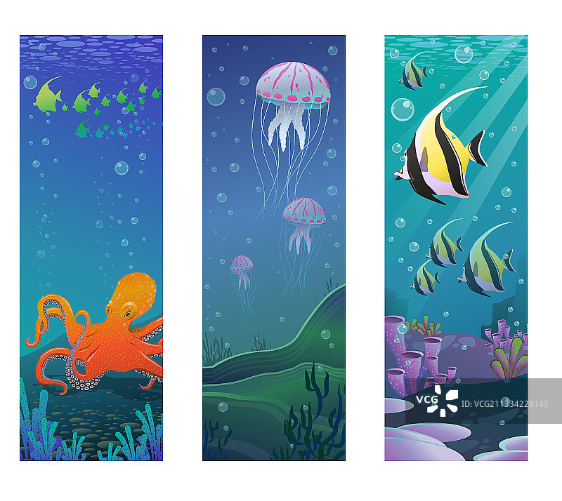 卡通水下海洋动物竖版banner图片素材