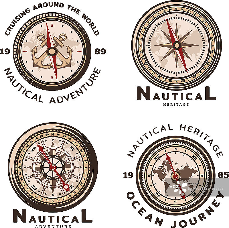 复古彩色航海圆形标志合集图片素材