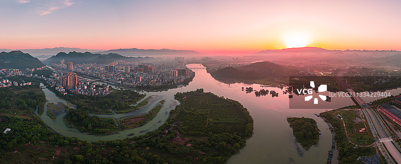 航拍桂林全州县城湘江图片素材