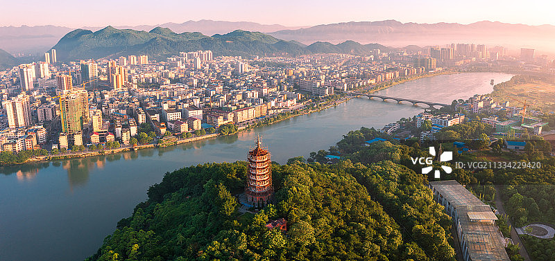 航拍桂林全州县城湘江图片素材