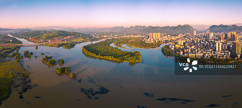 航拍桂林全州县城湘江图片素材