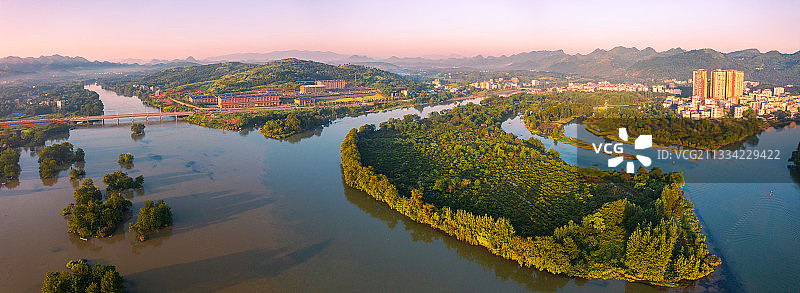 航拍桂林全州县城湘江图片素材