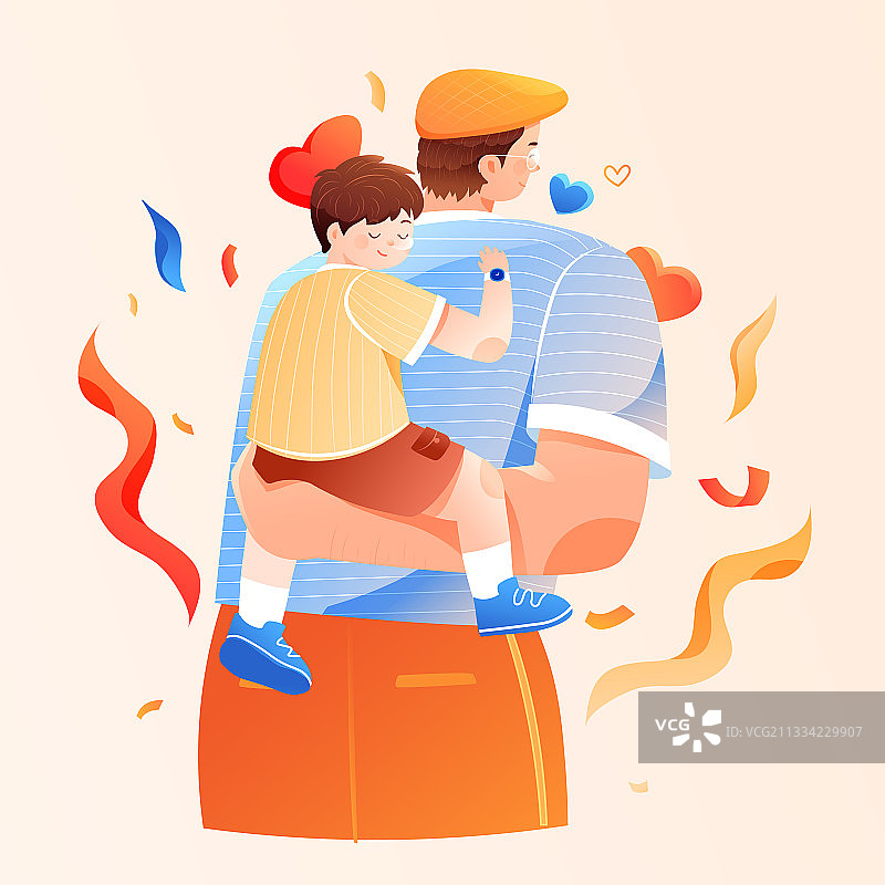 卡通夏季夏天父亲节亲子奶爸儿童家人家庭出游电商促销矢量插画图片素材