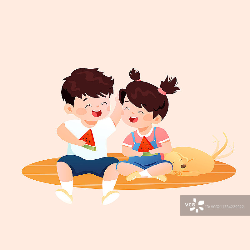 卡通夏天暑期夏令营少儿童趣童年度假旅游自然风景渐变矢量插画图片素材