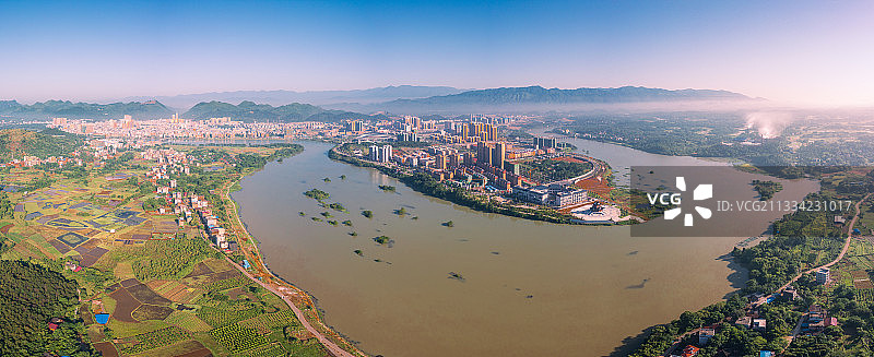 航拍桂林全州县城新区湘江水图片素材
