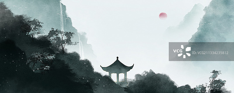 新中式水墨山水图片素材