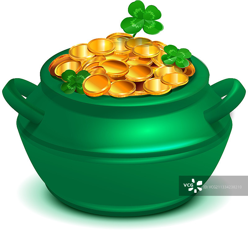 装满金币的绿色炼金锅图片素材