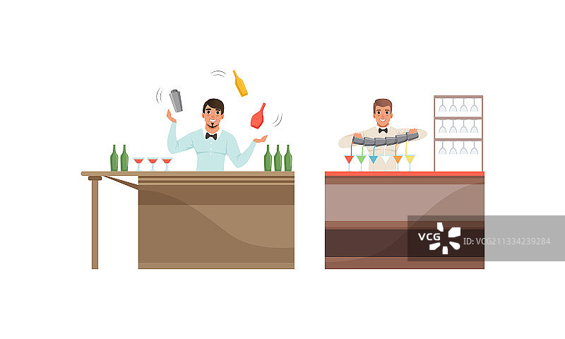 酒保倾倒和玩耍酒精鸡尾酒图片素材