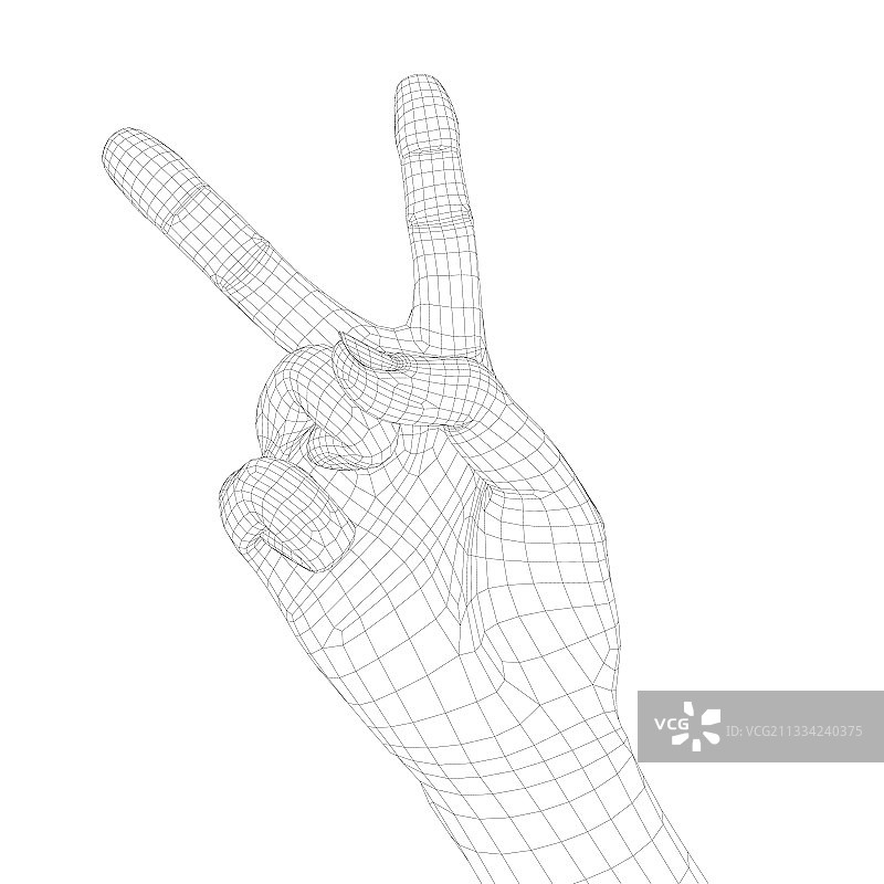 线框人手展示两根手指图片素材