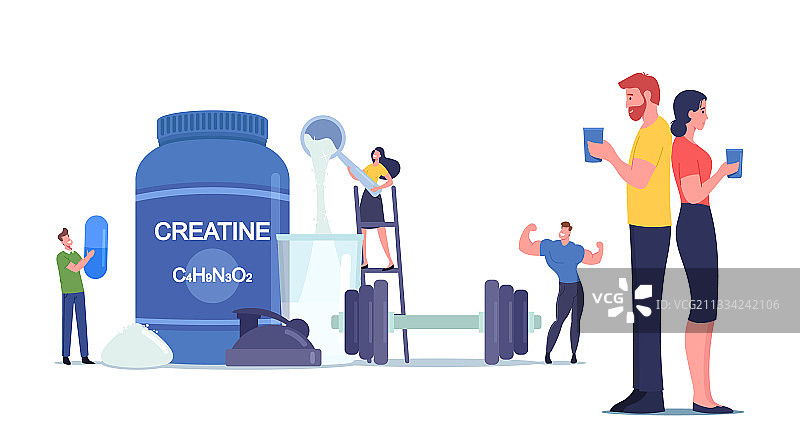 迷你人物喝含肌酸鸡尾酒图片素材