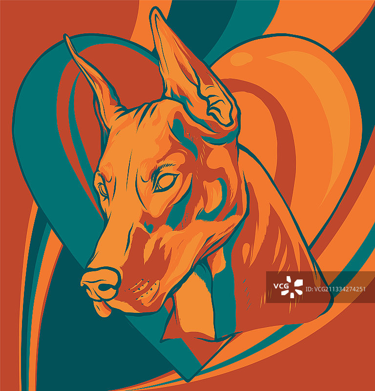 杜宾犬头像与心形图案图片素材