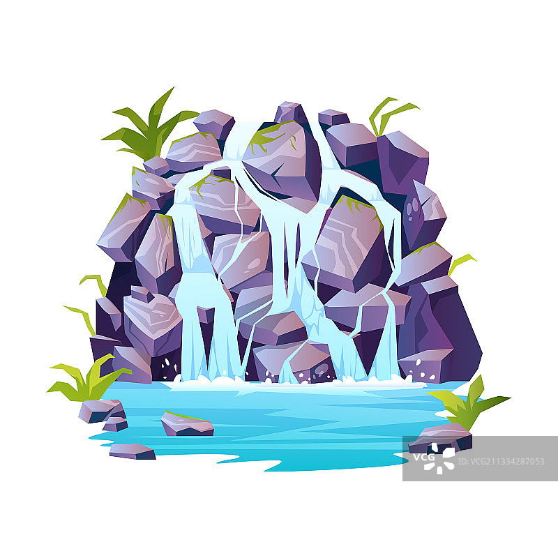 带植物的岩石山丘喷泉场景图片素材