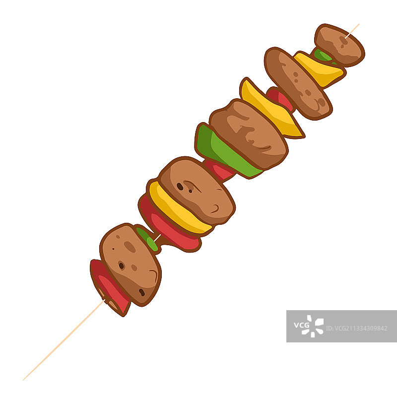 白色背景上孤立的卡通风格烤肉串图片素材