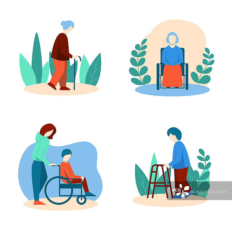 扁平风格的残疾老人图片素材