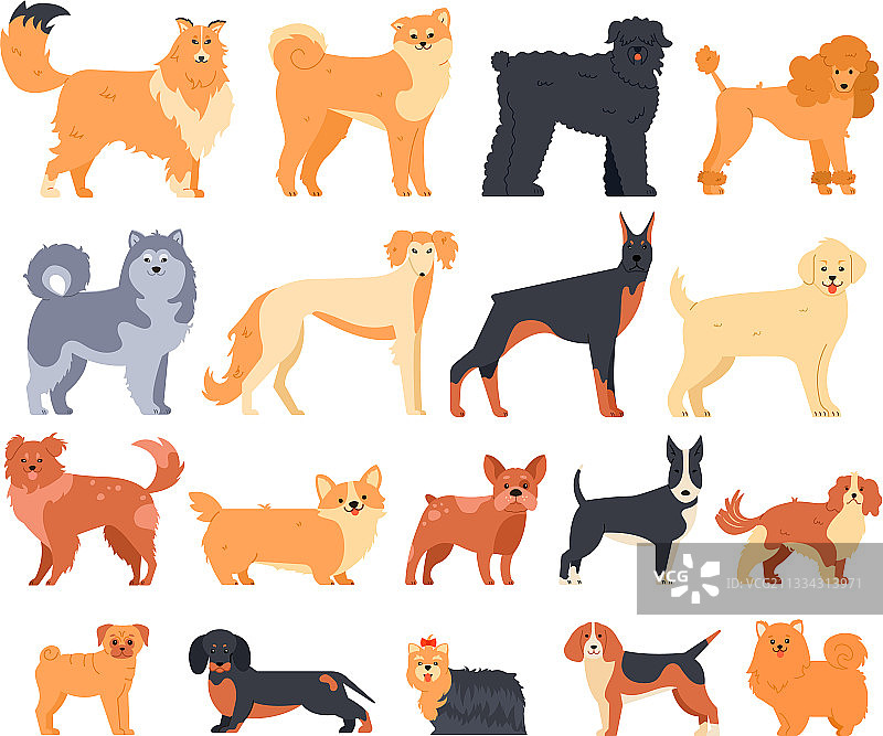 卡通小狗可爱坐姿集合图片素材