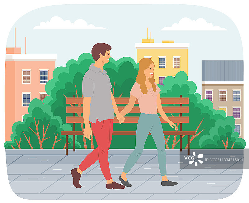 情侣在街上行走，年轻的男人和女人图片素材