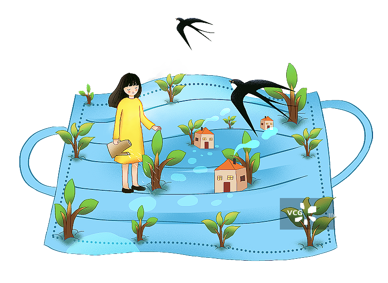 口罩上的春天图片素材