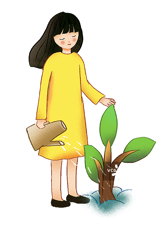 给树苗浇水的小女孩图片素材