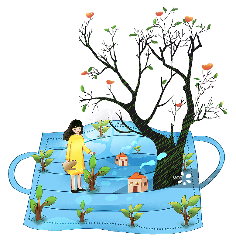 口罩上的春天图片素材