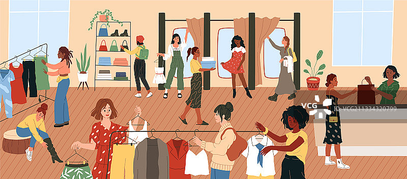 女人尝试服装图片素材