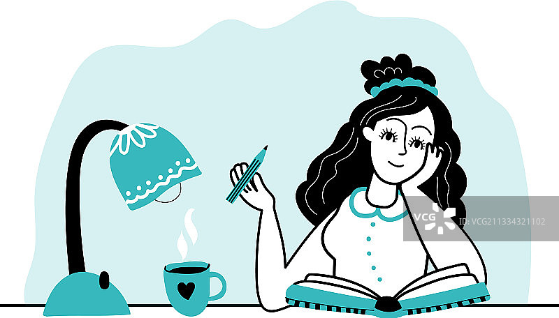 女孩写日记图片素材