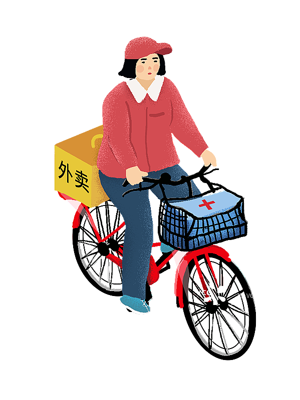 骑自行车的外卖员图片素材