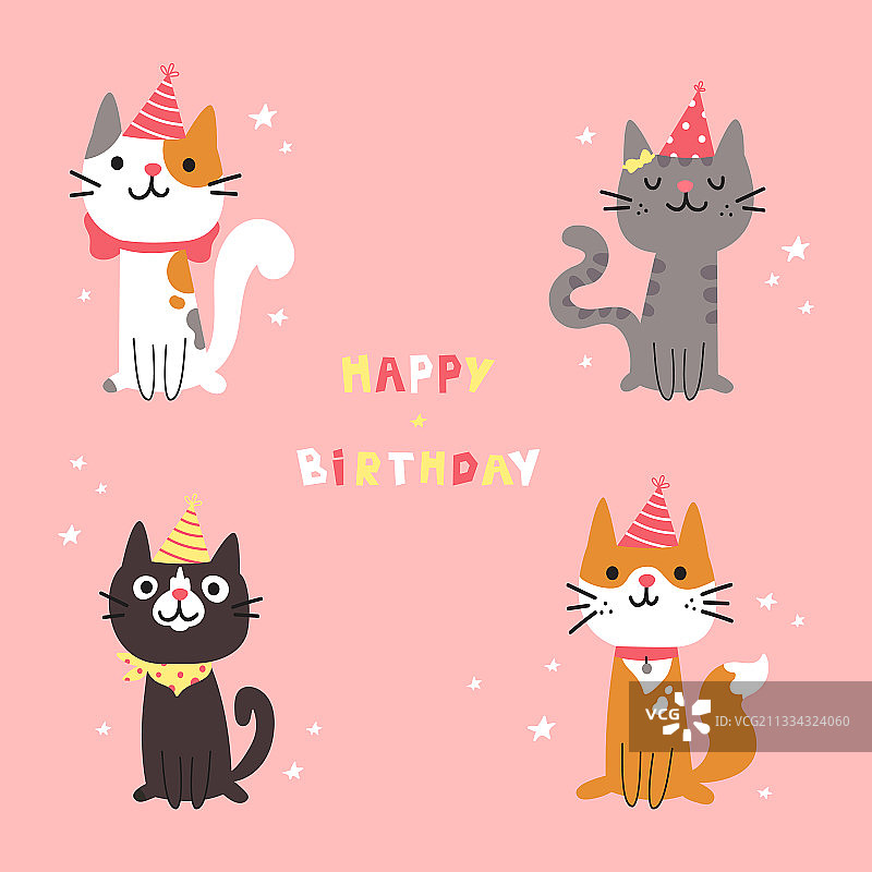 卡通猫生日快乐图案合集图片素材