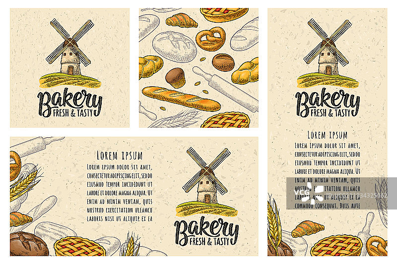 面包店主题海报及无缝图案图片素材