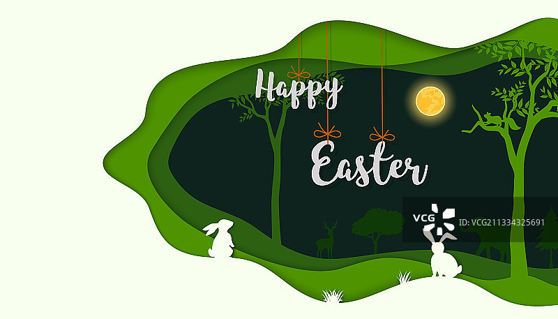 纸艺背景复活节快乐兔子图片素材