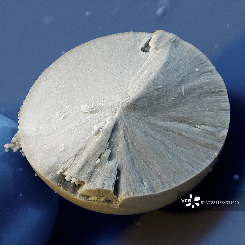 断裂的氟磷灰石晶体，扫描电镜图片素材