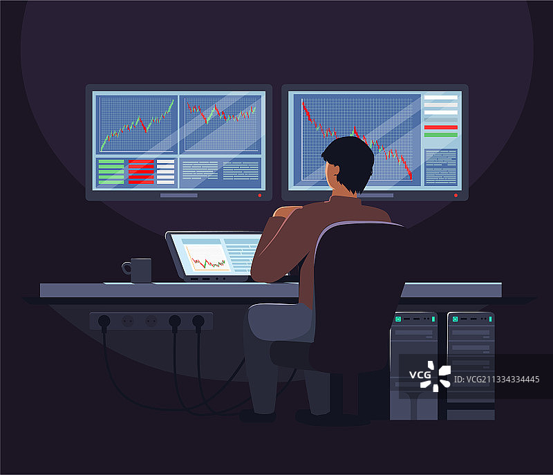 商人坐在交易桌前图片素材