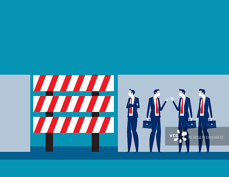 商业人士在死胡同标志前讨论图片素材