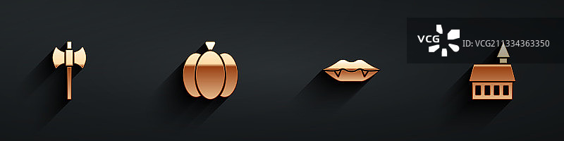 木制斧子南瓜吸血鬼牙齿城堡套装图片素材