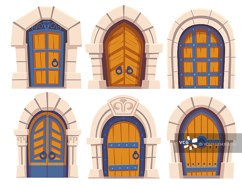 卡通中世纪城堡拱形门入口图片素材