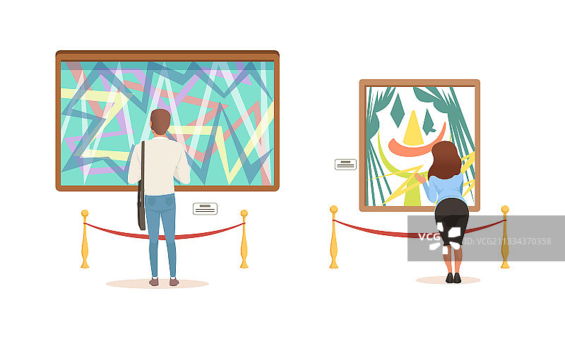 人们在展览会上欣赏画作图片素材