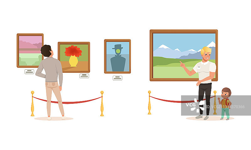 展览参观者欣赏画作图片素材